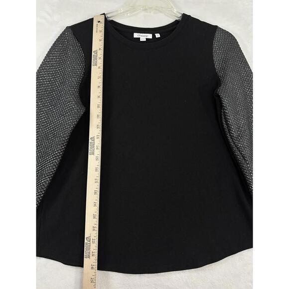 Chicos Size 1 Tops Medium Foil Sleeve Sweatshirt Black Top Womens Crewneck - Picture 4 of 6